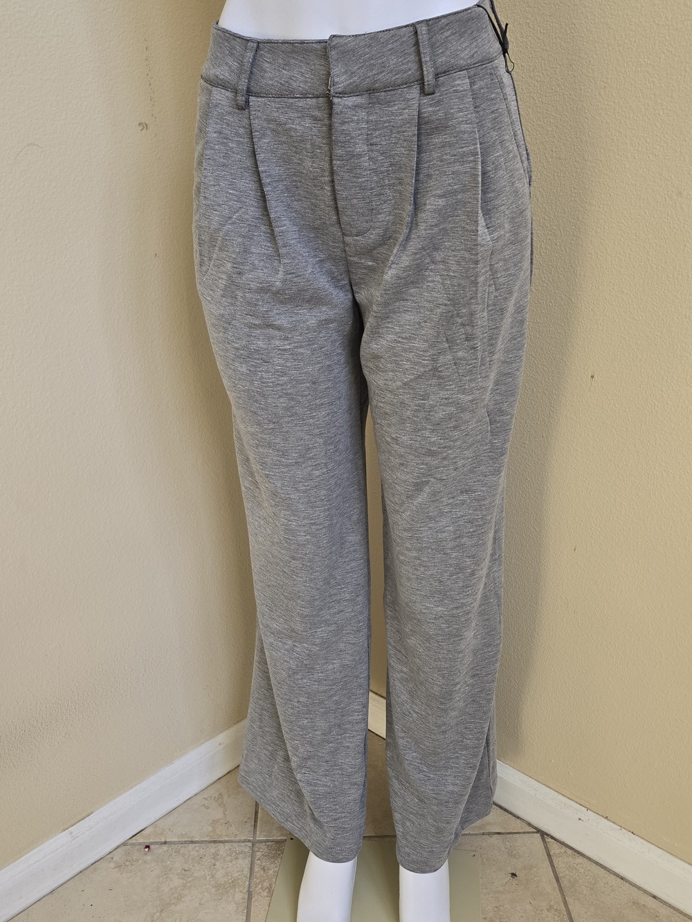 Gray Pleated Wide Leg Trousers High Waist Soft Draped Dress Pants Minimalist